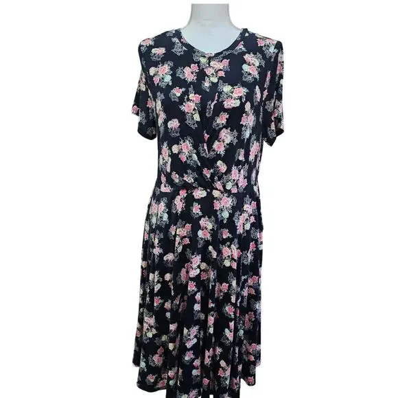 Torrid Black with Pink Floral Super Soft Knit Dress Size 1X (14) - Picture 1 of 8